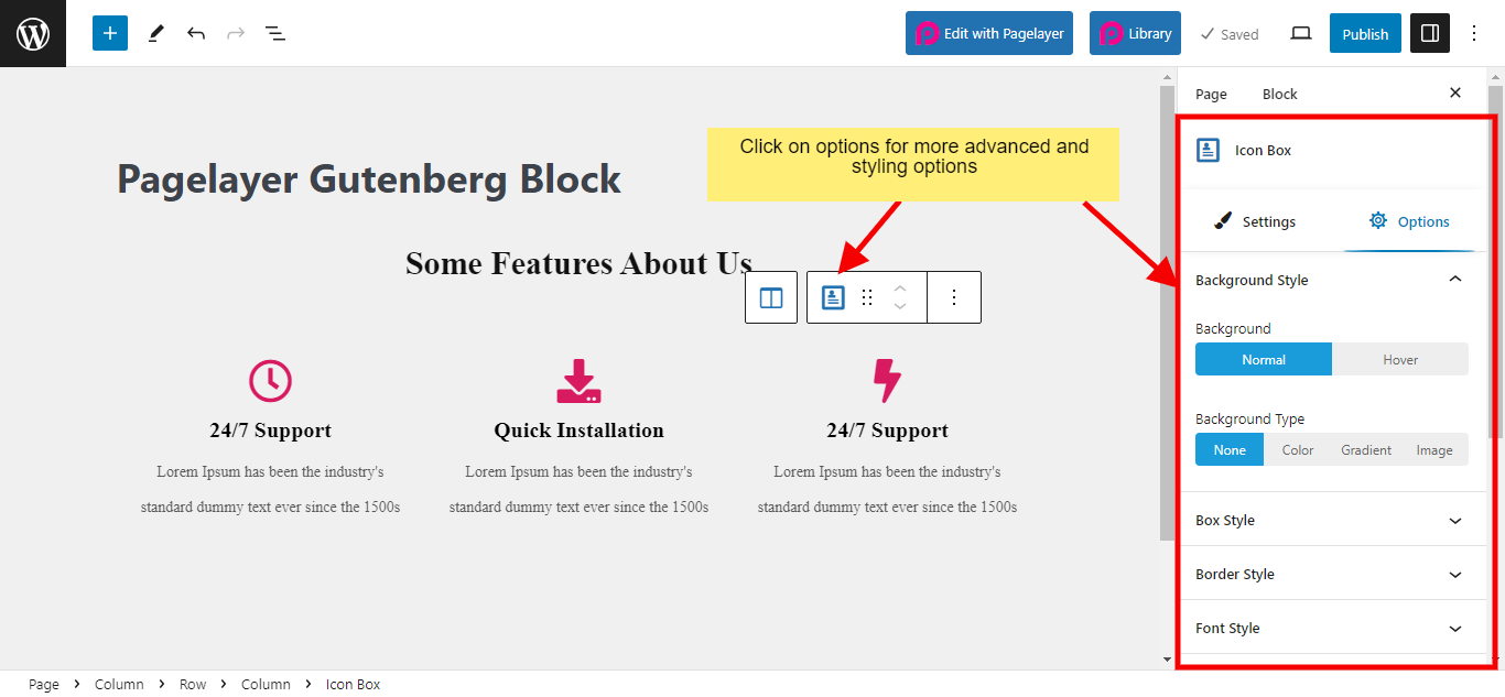 Pagelayer Styling Options